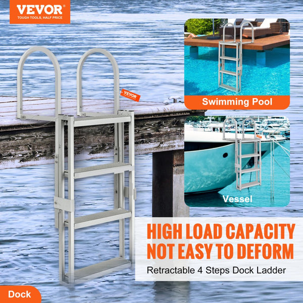 Vevor Dock Ladder Retractable 4-Step Adjustable Aluminum Boat Ladder N ...
