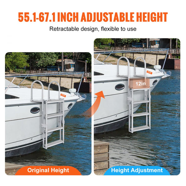 Vevor Dock Ladder Retractable 4-Step Adjustable Aluminum Boat Ladder N ...