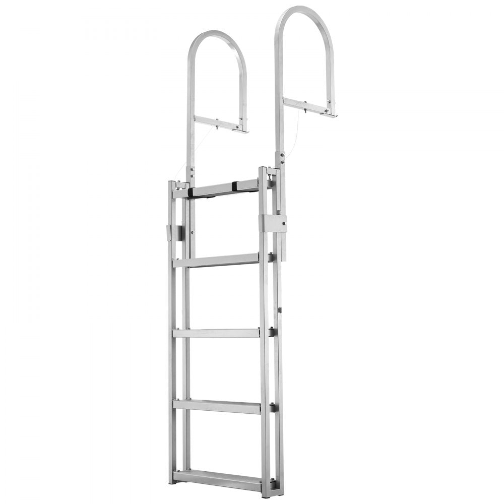 VEVOR Retractable Dock Ladder, 5 Steps, Aluminum Alloy Pontoon Boat Swim Ladder, with Non-Slip Wide Steps, 350 lbs Weight Capacity, Adjustable Height, for Lake Swimming, Pool, Boat, Marine Boarding