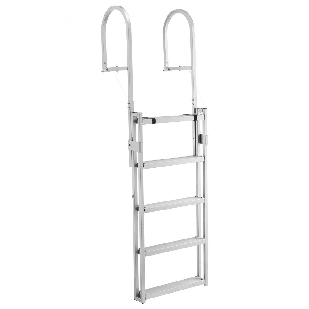 VEVOR Retractable Dock Ladder, 5 Steps, Aluminum Alloy Pontoon Boat Swim Ladder, with Non-Slip Wide Steps, 350 lbs Weight Capacity, Adjustable Height, for Lake Swimming, Pool, Boat, Marine Boarding