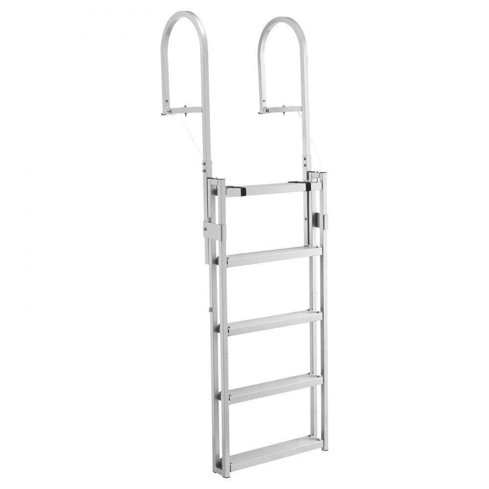 VEVOR Retractable Dock Ladder, 5 Steps, Aluminum Alloy Pontoon Boat Swim Ladder, with Non-Slip Wide Steps, 350 lbs Weight Capacity, Adjustable Height, for Lake Swimming, Pool, Boat, Marine Boarding