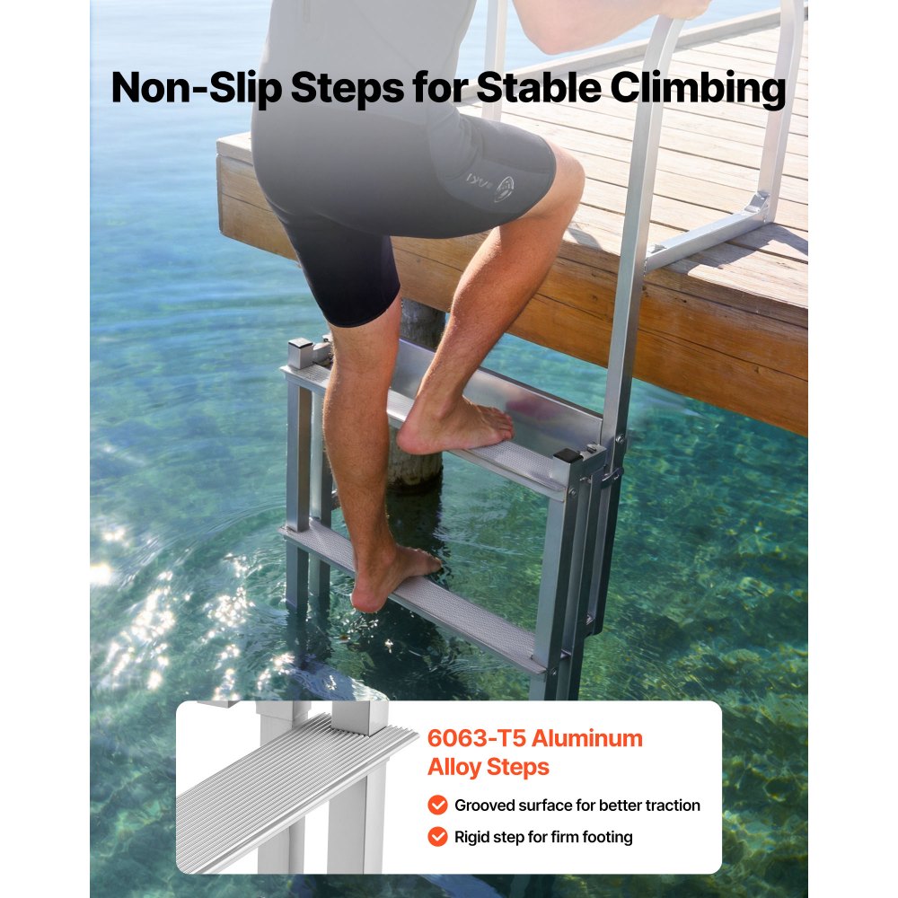 VEVOR Retractable Dock Ladder, 5 Steps, Aluminum Alloy Pontoon Boat Swim Ladder with Auto-Lift Float, Non-Slip Wide Steps, 500 lbs Weight Capacity, Adjustable Height, for Lake Pool Marine Boarding