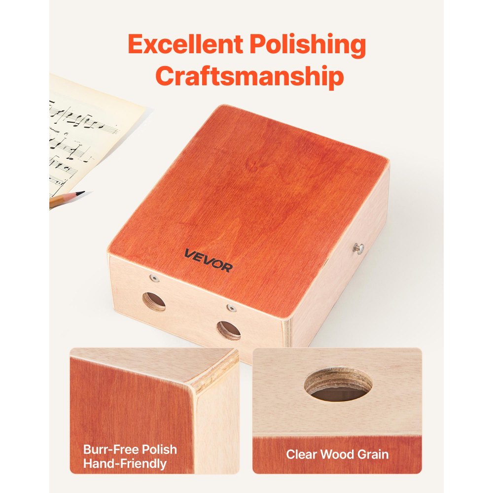 VEVOR Cajon Box Drum Wood Percussion Instrument with Guitar Strings Travel Bag Strap