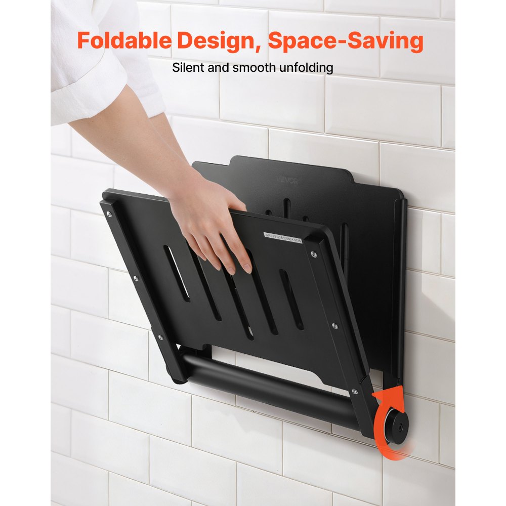 VEVOR Foldable Shower Seat Wall Mounted, 17.8" Folding Shower Bench with Supportive Backrest, Plastic Fold-Down Bathroom Corridor Seat with Stainless Steel Frame for Adults Seniors, 400LBS Loading