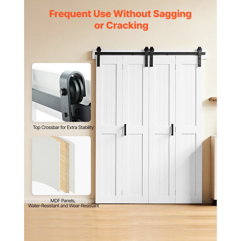 VEVOR Bifold Barn Door, 48" x 84", MDF Bi-Fold Sliding Closet Doors, Hardware Kit Included, H-Frame Space-Saving Design, Pre-Assembled Panels for Bedroom, Living Room, Wardrobe and Room Divider, White