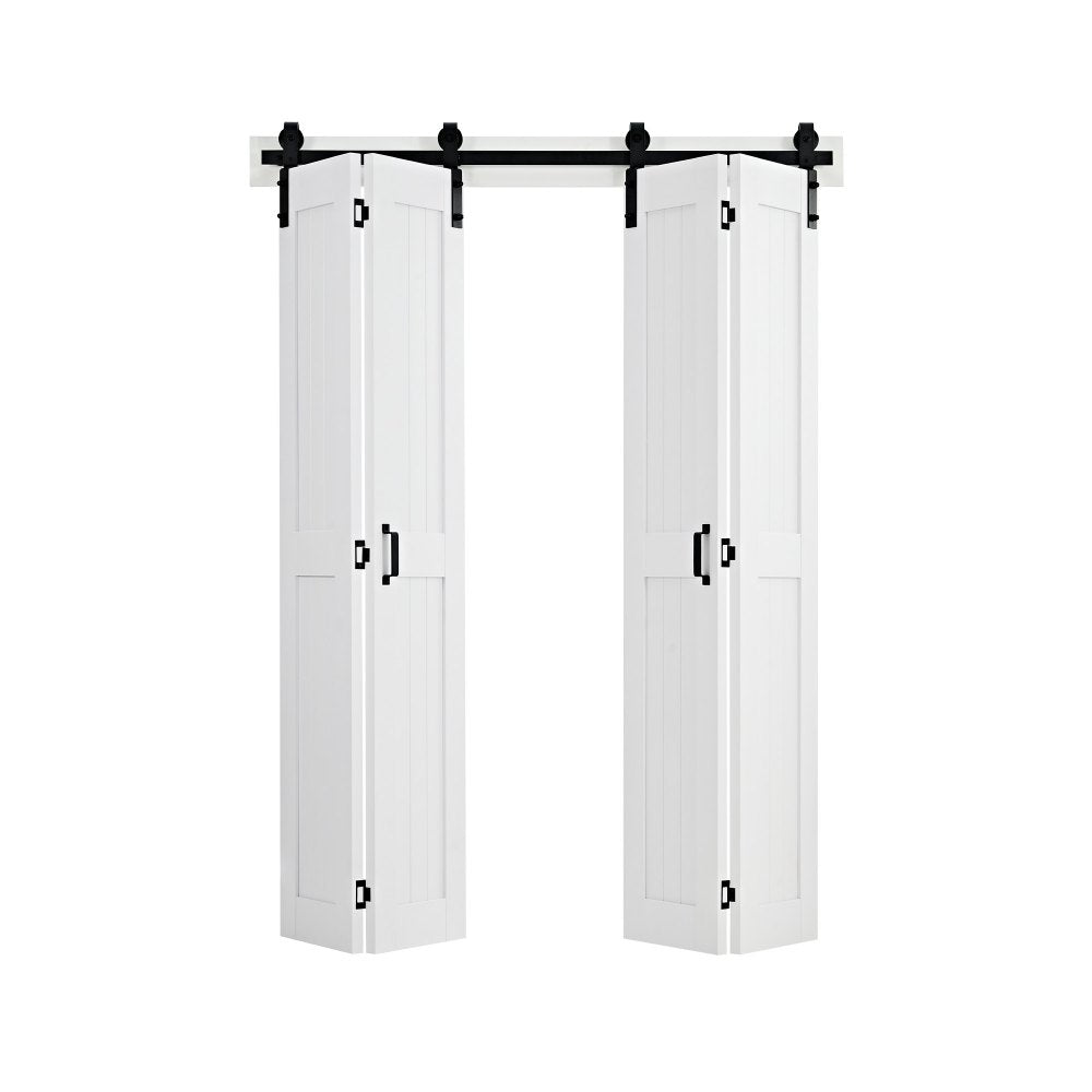 VEVOR Bifold Barn Door, 48" x 84", MDF Bi-Fold Sliding Closet Doors, Hardware Kit Included, H-Frame Space-Saving Design, Pre-Assembled Panels for Bedroom, Living Room, Wardrobe and Room Divider, White