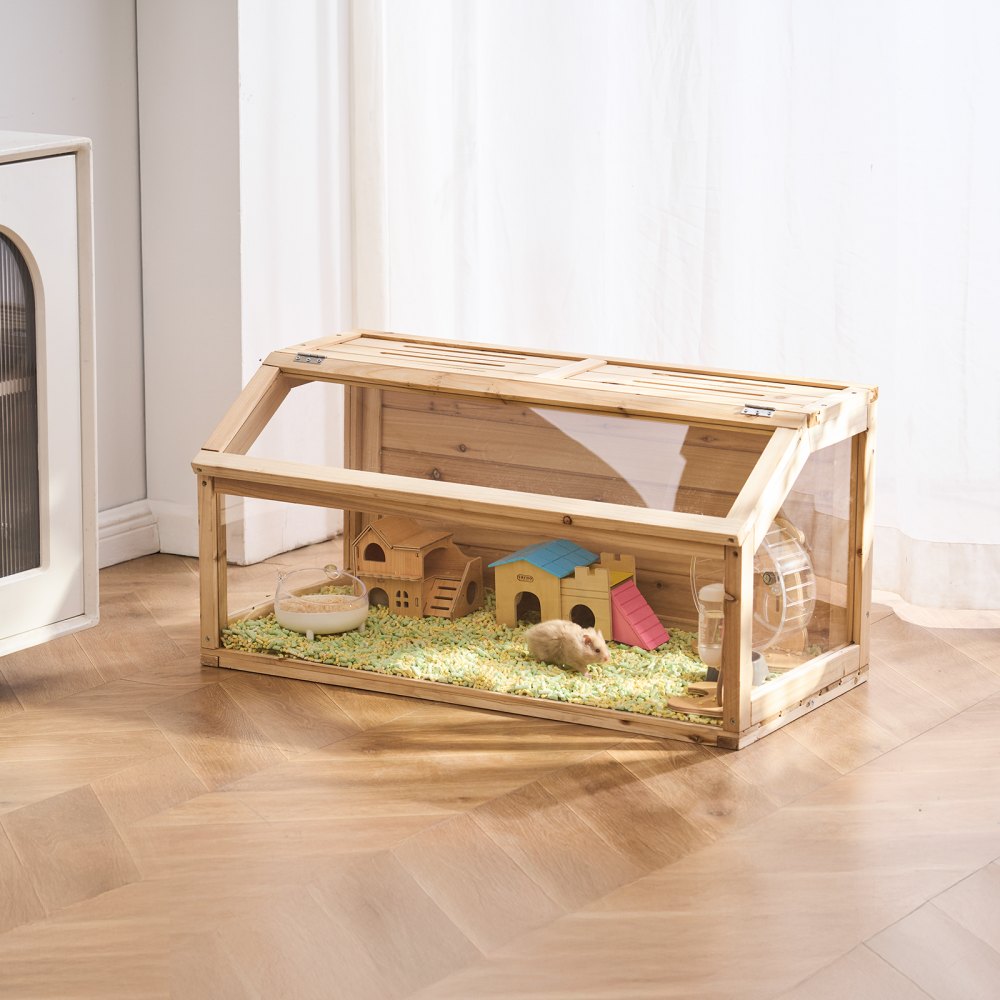 VEVOR Wooden Hamster Cage, 270° Viewing Hamster Habitat, 32 x 16 x 16 in, Dwarf Hamster Cages with Openable Top, Ventilated Small Animal Cage, Pet Mouse Cage for Gerbils, Rats, Guinea Pigs, Mice