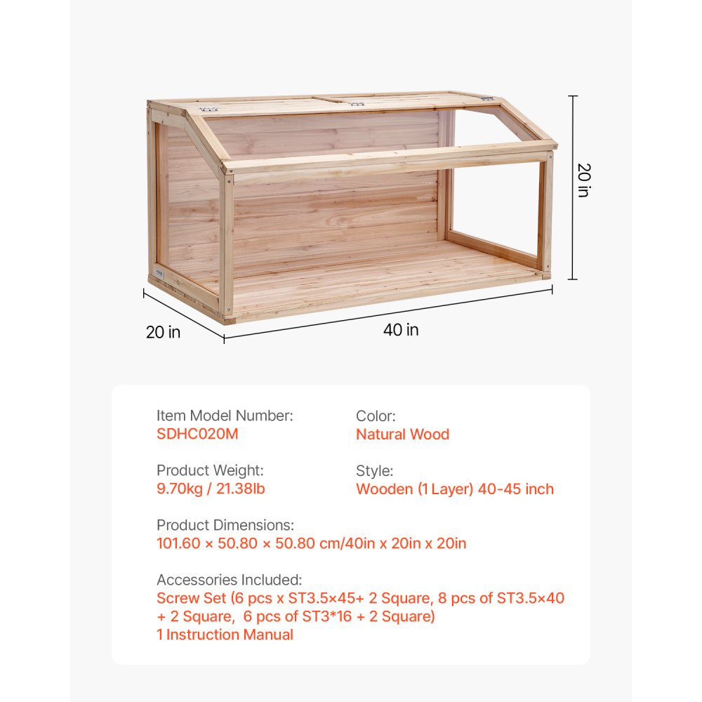 VEVOR Wooden Hamster Cage, 270° Viewing Hamster Habitat, 40 x 20 x 20in, Dwarf Hamster Cages with Openable Top, Ventilated Small Animal Cage, Pet Mouse Cage for Gerbils, Rats, Guinea Pigs, Mice