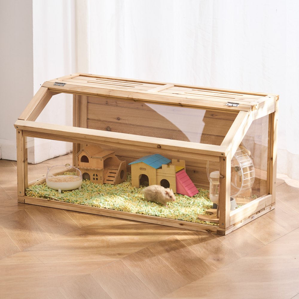 VEVOR Wooden Hamster Cage, 270° Viewing Hamster Habitat, 40 x 20 x 20in, Dwarf Hamster Cages with Openable Top, Ventilated Small Animal Cage, Pet Mouse Cage for Gerbils, Rats, Guinea Pigs, Mice