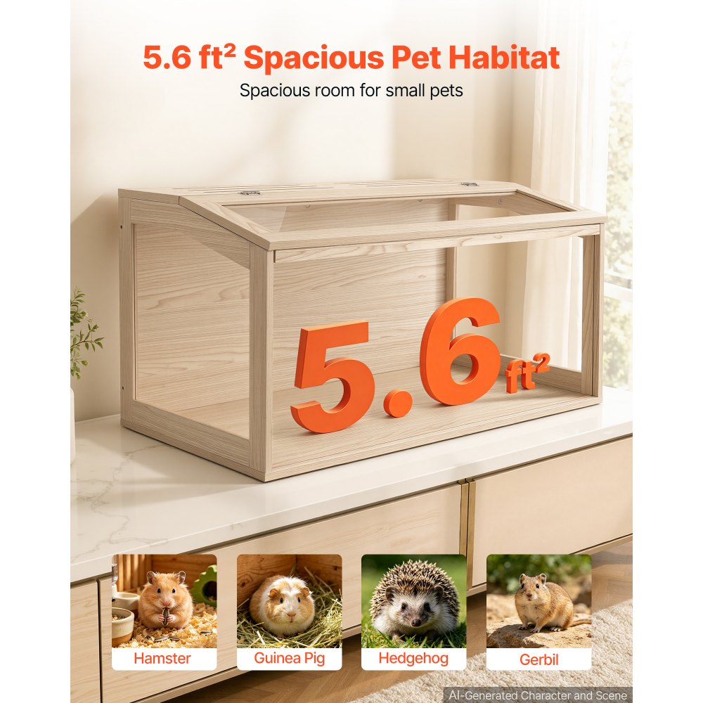 VEVOR Wooden Hamster Cage 40.1"x20.4"x20.1" 270° Viewing Hamster Habitat, Chewproof Acrylic Small Animal Cage with Openable Top, Large Pet Enclosure for Syrian/Dwarf Hamsters, Guinea Pigs & Gerbils