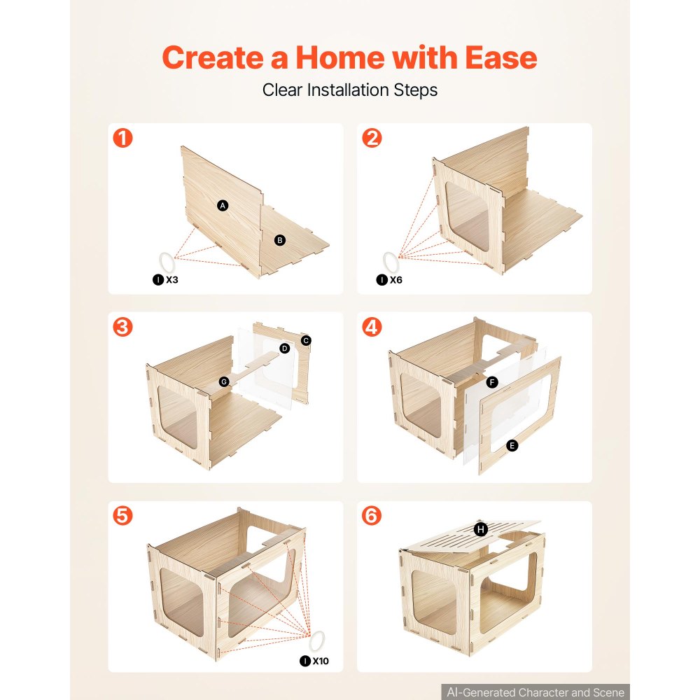 VEVOR Wooden Hamster Cage 23.8"x15.9"x15.9" 270° Viewing Hamster Habitat, Chewproof Small Animal Cage with Openable Top, Large Pet House Wood Enclosure for Syrian/Dwarf Hamsters, Guinea Pigs, Gerbils