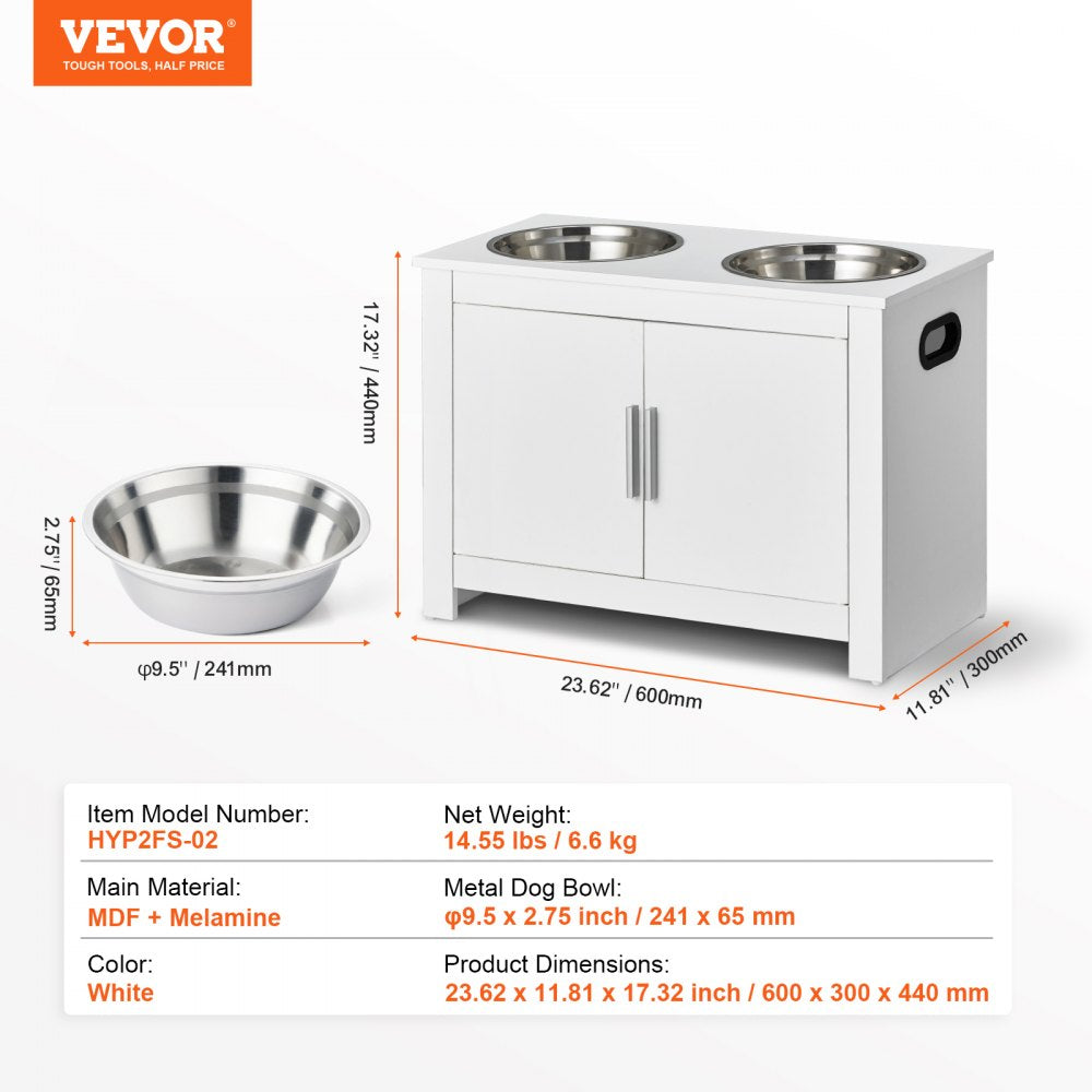 VEVOR Pet Feeding Station with 2 Stainless Steel Bowls, Elevated Dog Bowls with Storage, Dog Food Storage and Feeder Station with Storage Cabinet, Pet Toy Storage Organizer, for Dogs, Modern