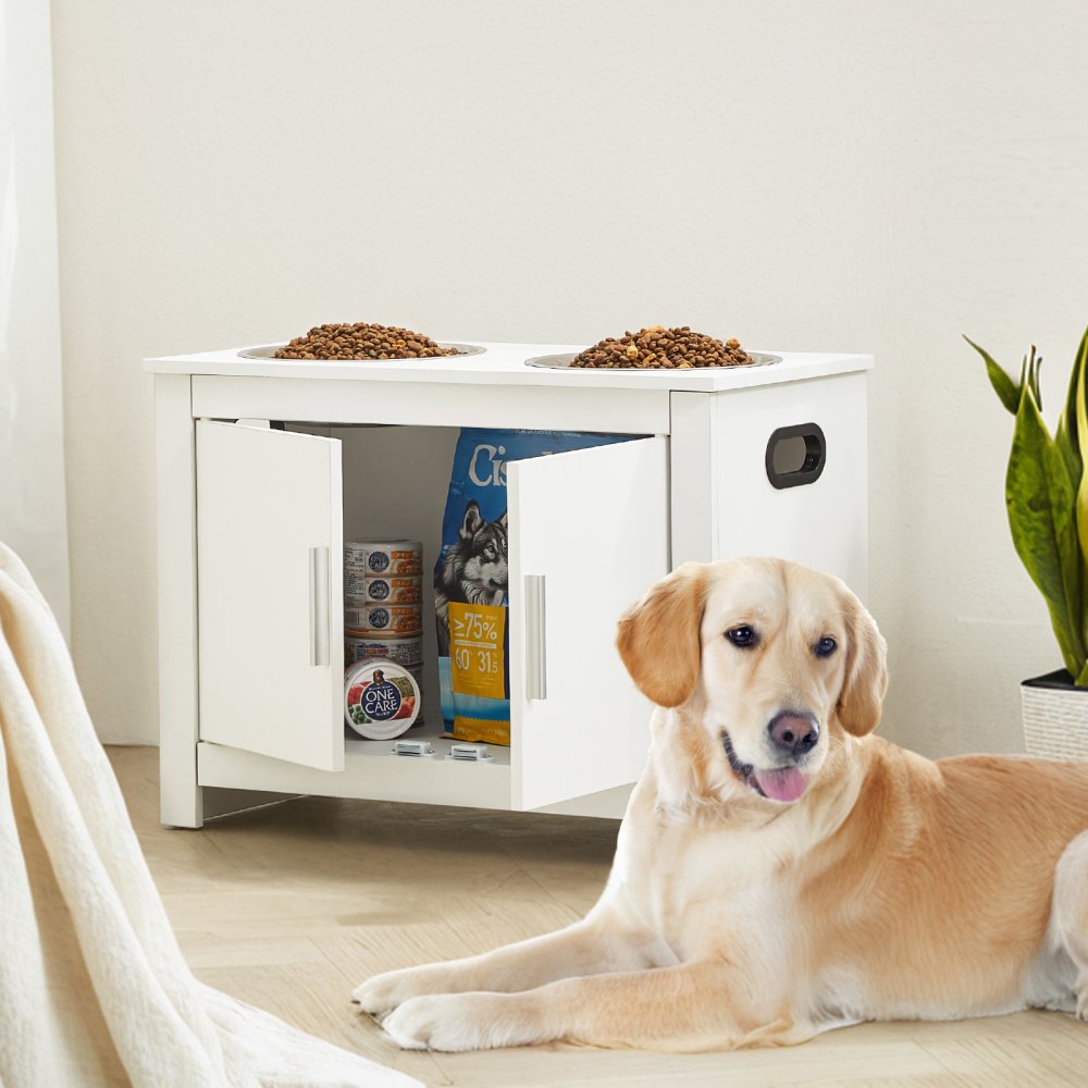 VEVOR Pet Feeding Station with 2 Stainless Steel Bowls, Elevated Dog Bowls with Storage, Dog Food Storage and Feeder Station with Storage Cabinet, Pet Toy Storage Organizer, for Dogs, Modern