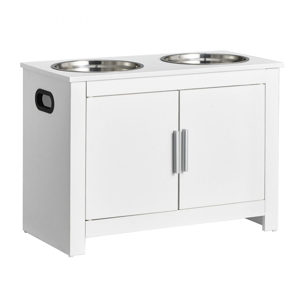 VEVOR Pet Feeding Station with 2 Stainless Steel Bowls, Elevated Dog Bowls with Storage, Dog Food Storage and Feeder Station with Storage Cabinet, Pet Toy Storage Organizer, for Dogs, Modern
