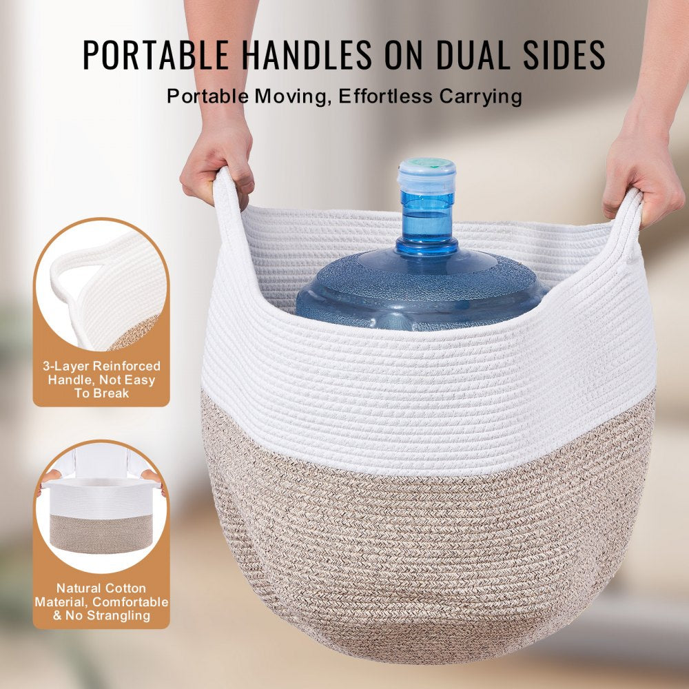 VEVOR Blanket Basket, 67L, Cotton Rope Basket, Woven Basket with Handles, 20" x 13" Round Laundry Hamper Basket Collapsible Extra Large Storage Basket Bins for Organizing Clothes Kids Toys Pillows