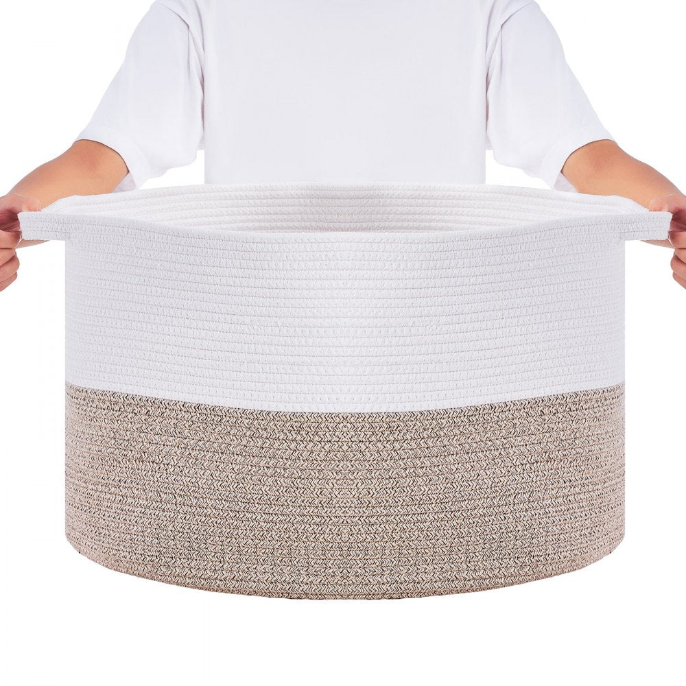VEVOR Blanket Basket, 67L, Cotton Rope Basket, Woven Basket with Handles, 20" x 13" Round Laundry Hamper Basket Collapsible Extra Large Storage Basket Bins for Organizing Clothes Kids Toys Pillows