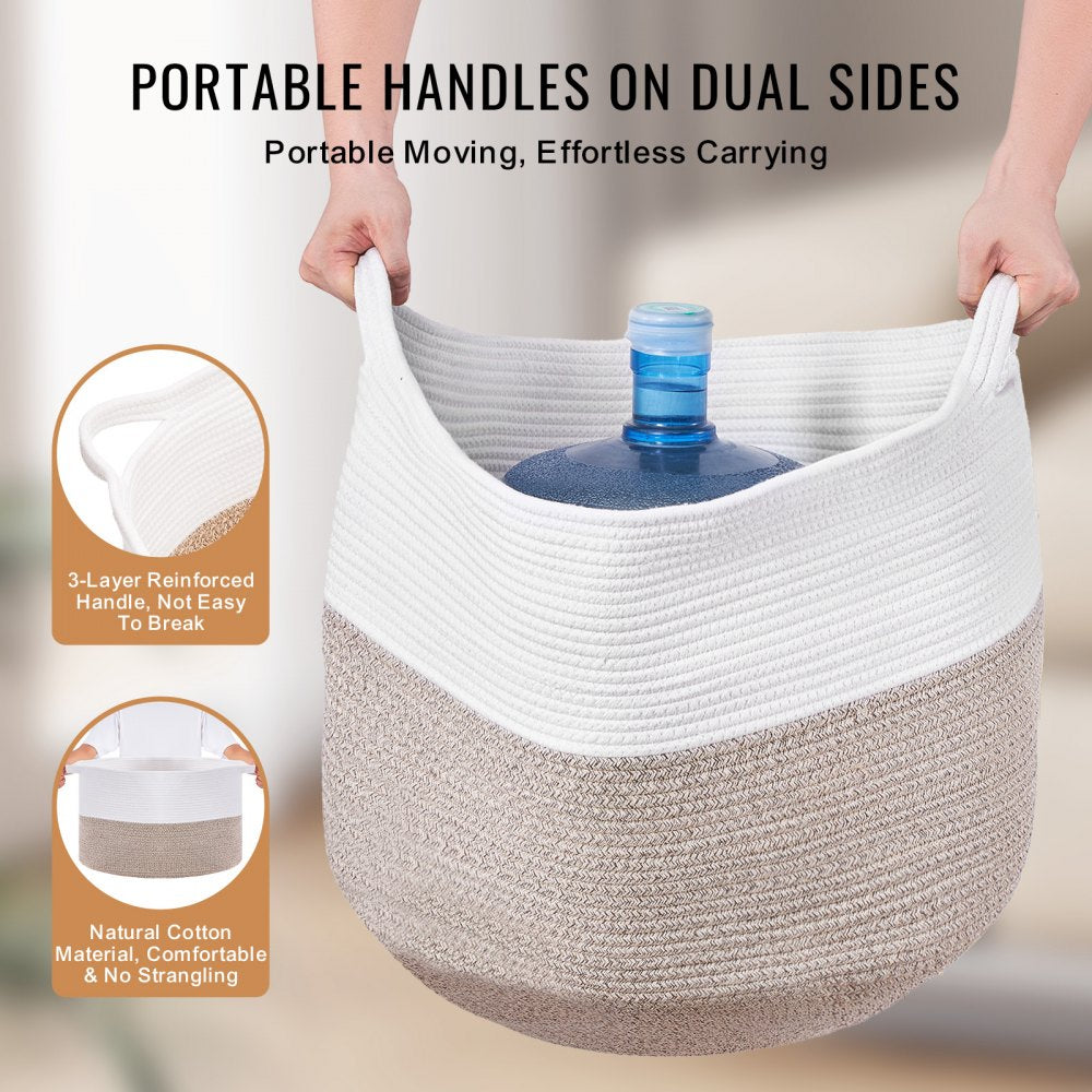 VEVOR Blanket Basket, 87L, Cotton Rope Basket, Woven Basket with Handles, 20" x 14" Round Laundry Hamper Basket Collapsible Extra Large Storage Basket Bins for Organizing Clothes Kids Toys Pillows
