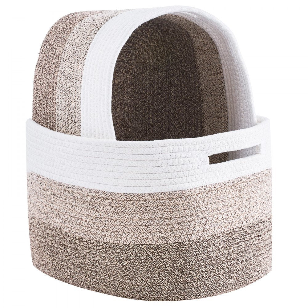 VEVOR Cotton Rope Basket, 22L, 3 Packs Storage Basket, Woven Basket Bins with Handles, Decorative Shelf Organizer Towel Hamper, Boho Toy Basket for Organizing Books Clothes Living Room 15 x 10 x 9 in
