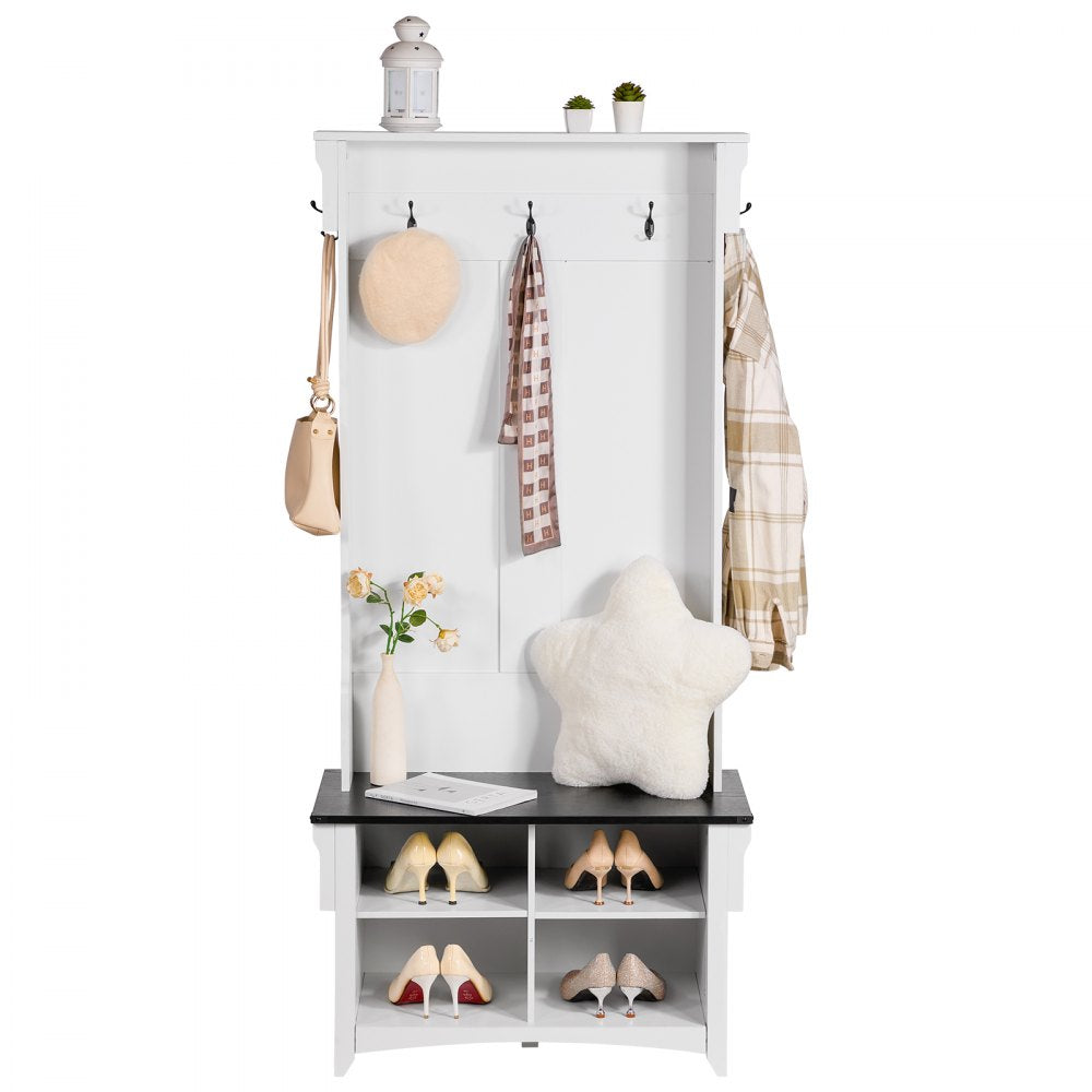 VEVOR Hall Tree Entryway Bench, Coat Rack with Shoe Storage, 32" Wide Mudroom bench with Storage and Seating, Adjustable Shelves and 5 Hanging Hooks with 4 Storage Drawers,for Mudroom,Entryway,Hallway