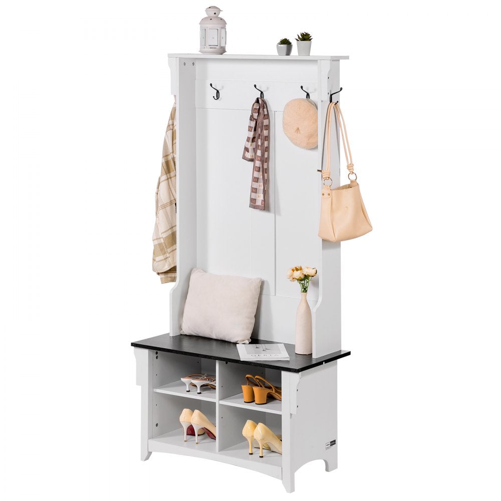 VEVOR Hall Tree Entryway Bench, Coat Rack with Shoe Storage, 32" Wide Mudroom bench with Storage and Seating, Adjustable Shelves and 5 Hanging Hooks with 4 Storage Drawers,for Mudroom,Entryway,Hallway