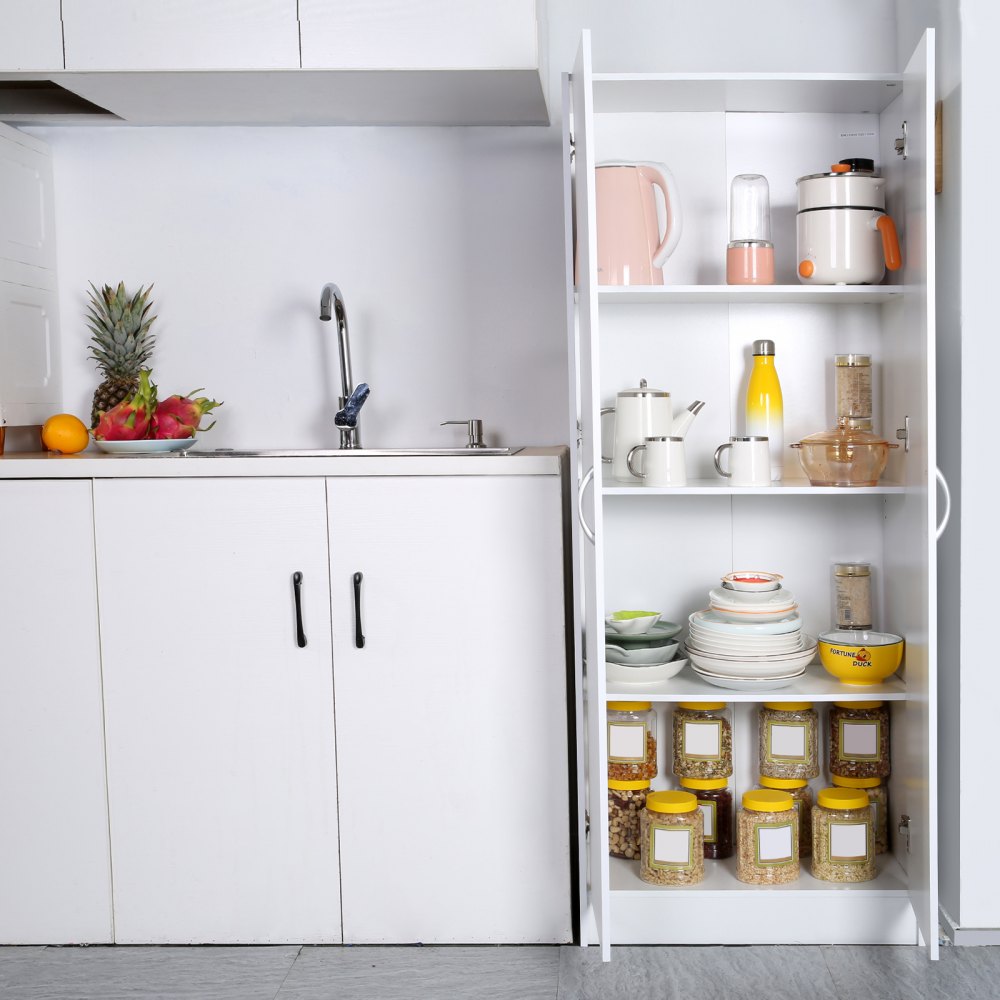 VEVOR Kitchen Pantry Cabinet, 60" Tall Food Pantry Storage Cabinet, 110LBS Freestanding Storage Cabinet Cupboard with 3 Shelves(2 Adjustable), Engineered Wood Utility Pantry for Kitchen, Dining Room