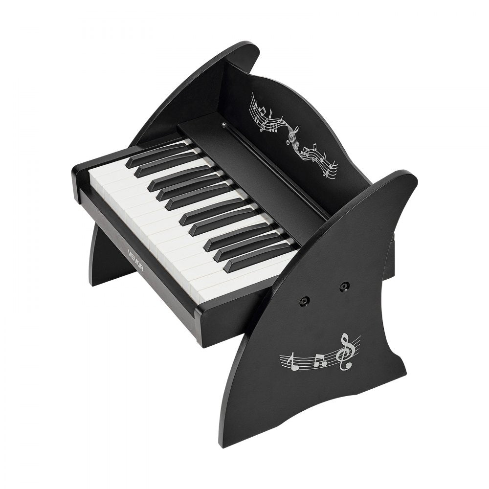 VEVOR Kids Piano Keyboard, 25 Keys Wooden Digital Piano for Kids, Mini Music Educational Instrument Toy with Realistic Sound, Dual Power, Adjustable Volume for Toddlers, Boys Girls Learning, Black