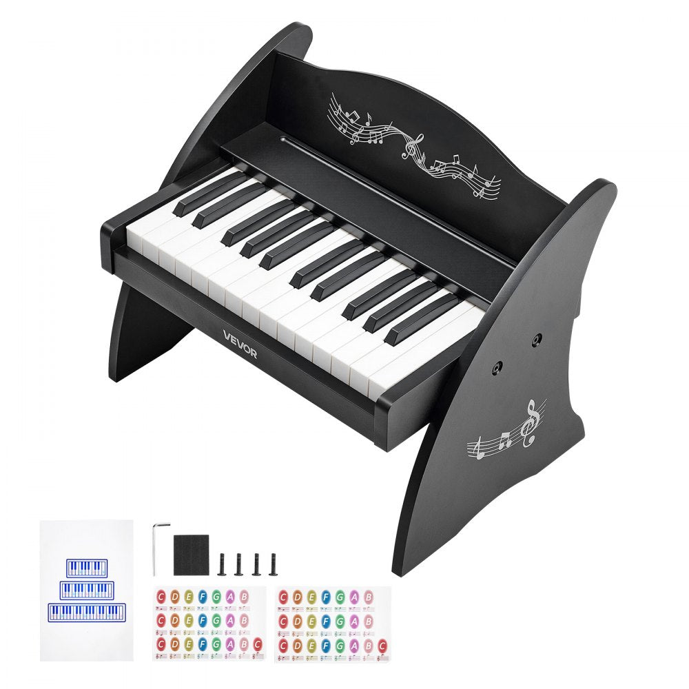 VEVOR Kids Piano Keyboard, 25 Keys Wooden Digital Piano for Kids, Mini Music Educational Instrument Toy with Realistic Sound, Dual Power, Adjustable Volume for Toddlers, Boys Girls Learning, Black
