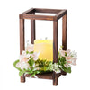 VEVOR 10 Set/30 Pcs Wooden Wedding Lantern Centerpiece, Includes 10 Wooden Lantern Candle Holder 10 Flameless LED Candle 10 Champagne Flower Wreath for Wedding Table Party Farmhouse Decor, Brown
