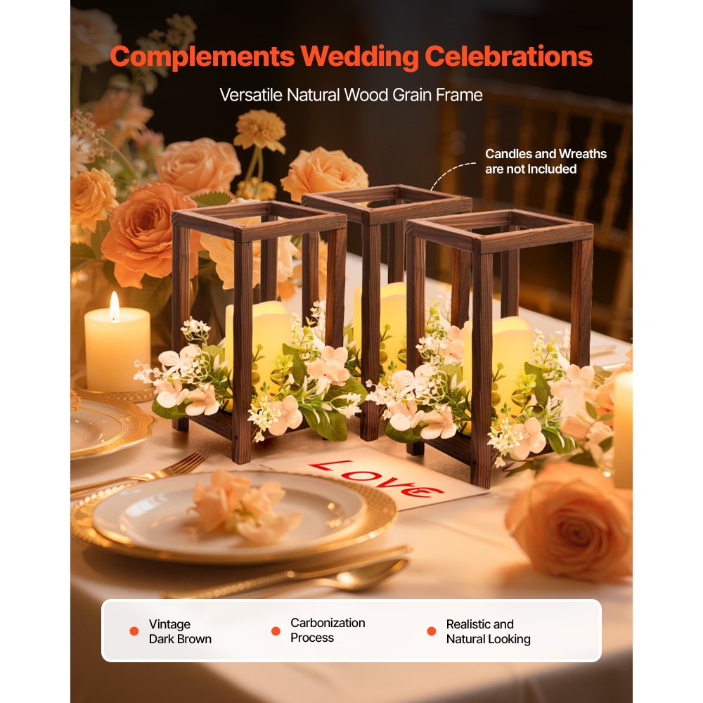 VEVOR 24 Pcs Wooden Wedding Lantern, Cedar Wood and Plastic Wooden Lantern Candle Holder, Rustic Decorative Home Centerpiece Ideal for Wedding Table Party Farmhouse Indoor Decor, Brown
