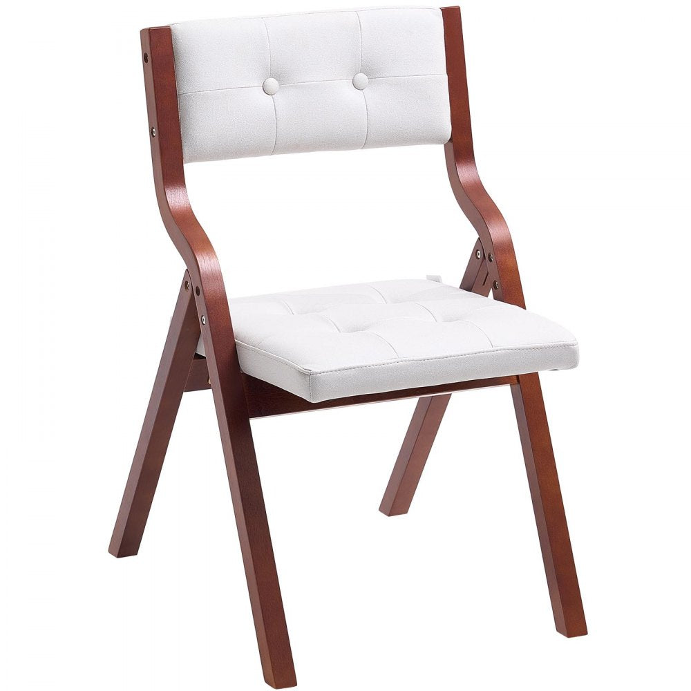 VEVOR Wooden Folding Chairs with Cushion, Set of 2, Portable Foldable Cushion Chair with Wooden Frame, Modern Padded Dining Chair for Kitchen, Office, Wedding, Party, Dining Room, Easy Assembly, White