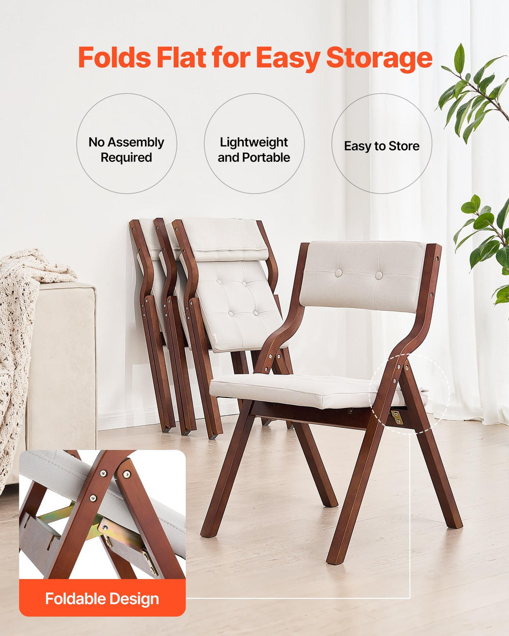 VEVOR folding chairs fold flat for easy storage (infographic)