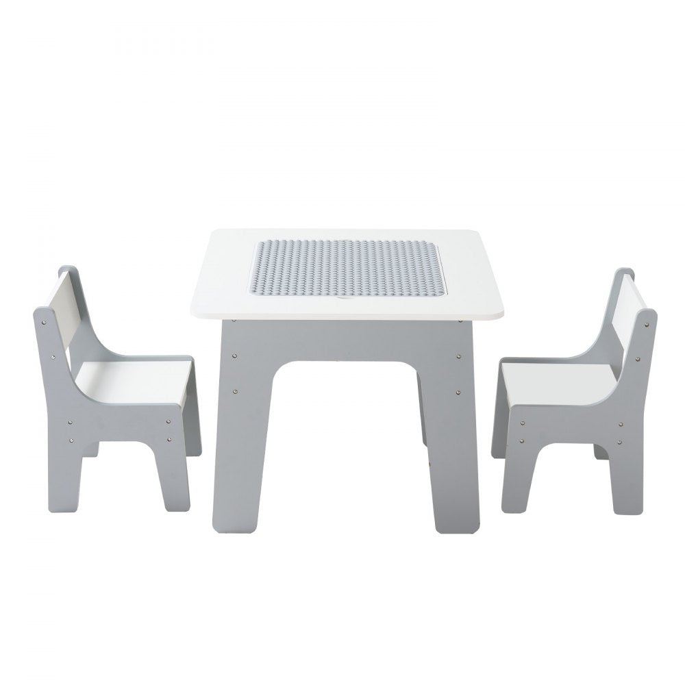 VEVOR 4 in 1 Kid Activity Table and 2 Chairs Set, Graffiti & Building Blocks Double-Sided Tabletop, Toddler Play Table with Storage for Kids 3+ Years, Large Storage Space, Gift for Boys & Girls, White