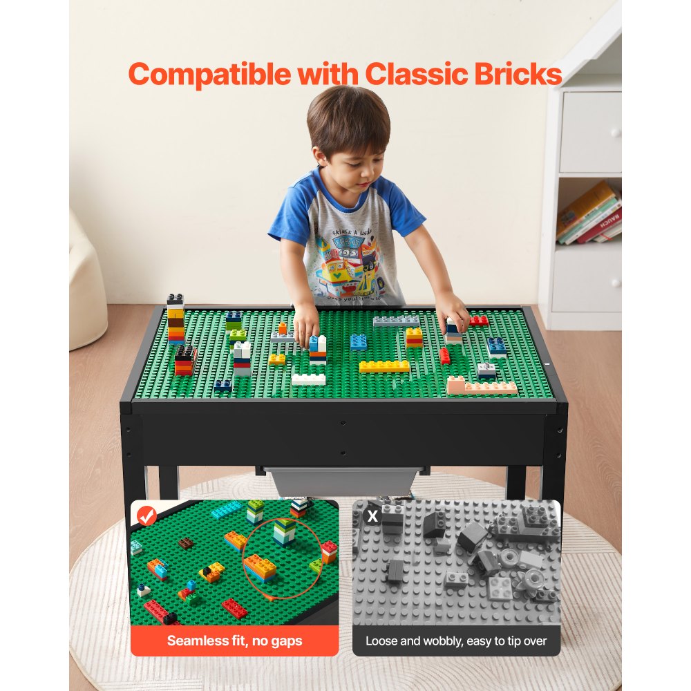 VEVOR Kids Wooden Activity Table, Building Blocks Double-Sided Tabletop, Multi-Purpose Activity Play Table with 2 Storage Bins for Kids 3+ Years, Large Storage Space, Present for Boys & Girls, Black