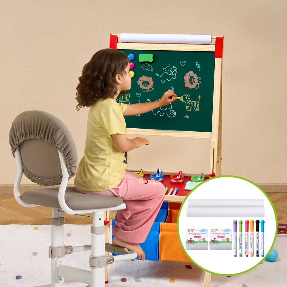 VEVOR Easel Accessory Set, 32 PCS Kid's Art Easel Painting Kit Including Chalks, Dry-Erase Markers & Paper Rolls, Supplies Set for Standing Art Easel, Painting Accessories for Toddlers Boys and Girls