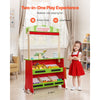 VEVOR Wooden Puppet Theater with Curtains, 2-in-1 Reversible Play Store, Double-Sided Grocery Store Playset with Chalkboard & Cash Register, Kids Pretend Play Market Stand, Gift for Boys & Girls