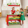 VEVOR Wooden Puppet Theater with Curtains, 2-in-1 Reversible Play Store, Double-Sided Grocery Store Playset with Chalkboard & Cash Register, Kids Pretend Play Market Stand, Gift for Boys & Girls