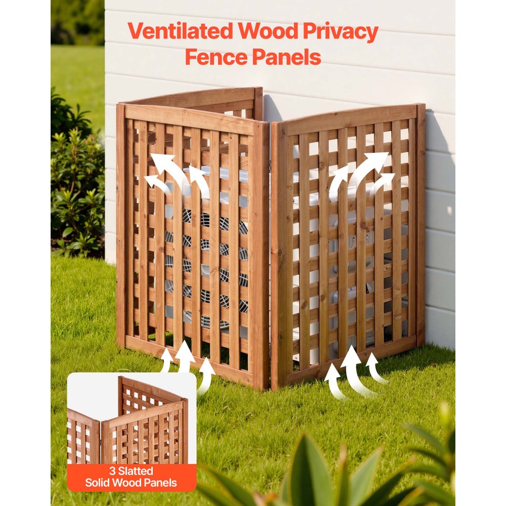 VEVOR Wooden Privacy Fence, 32 x 38 inch Air Conditioner Fence, 3 Panel Solid Outdoor Wood Privacy Screen with Adjustable Angle, Hinge-Reinforced Structure, Trash Can Hider Fences for Garden