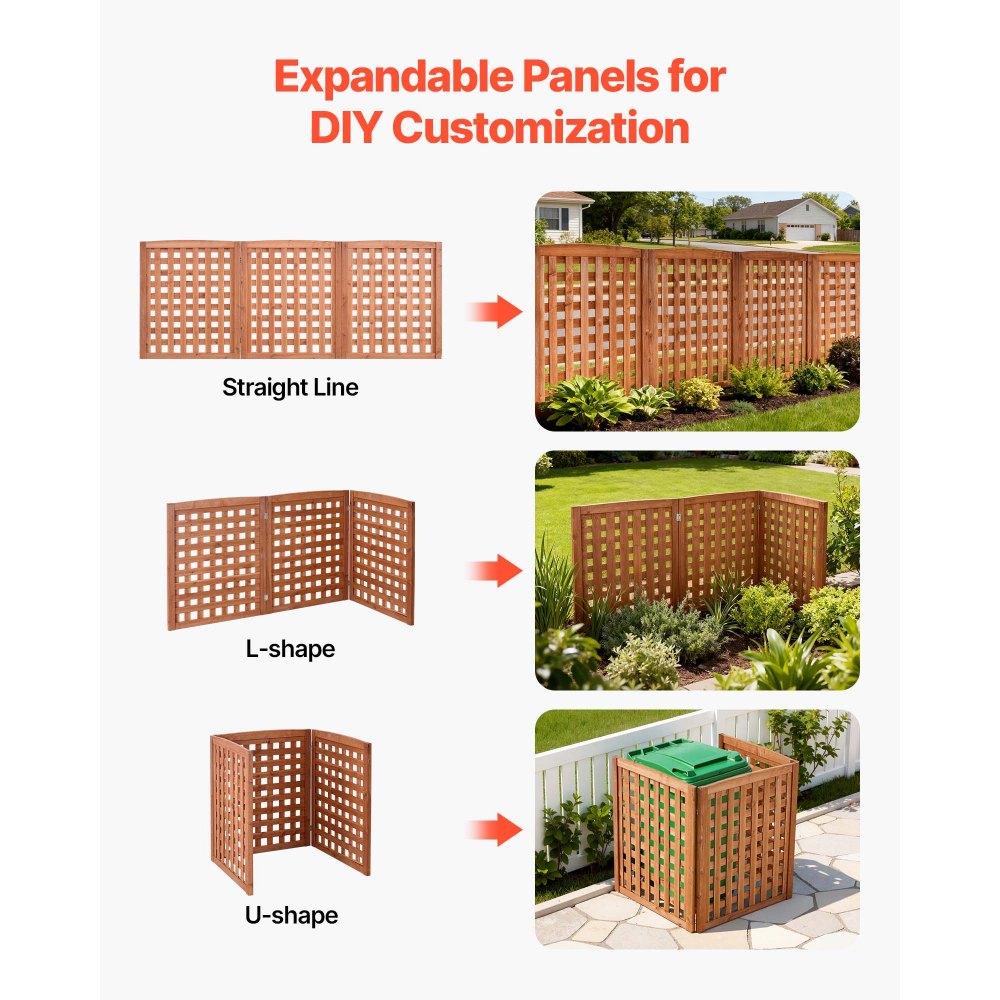 VEVOR Wooden Privacy Fence, 32 x 38 inch Air Conditioner Fence, 3 Panel Solid Outdoor Wood Privacy Screen with Adjustable Angle, Hinge-Reinforced Structure, Trash Can Hider Fences for Garden