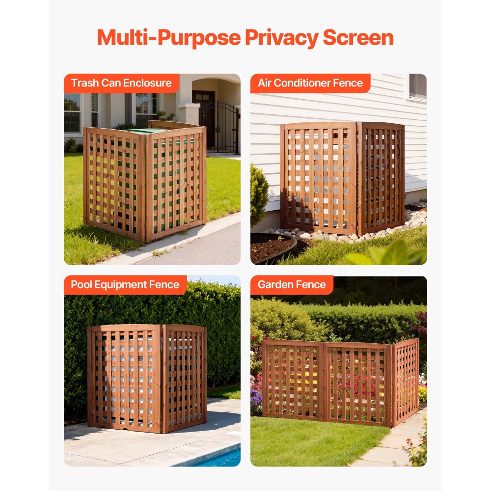 VEVOR Wooden Privacy Fence, 32 x 38 inch Air Conditioner Fence, 3 Panel Solid Outdoor Wood Privacy Screen with Adjustable Angle, Hinge-Reinforced Structure, Trash Can Hider Fences for Garden