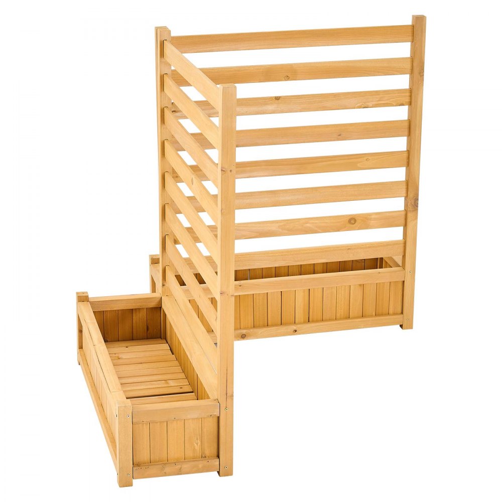 VEVOR Wooden Privacy Fence, 36 x 45 inch Air Conditioner Fence, 2 Slatted Panel Solid Outdoor Wood Privacy Screen with 2 Planters, Metal Stakes, Trash Can Hider Fences Suitable for Garden, Pool