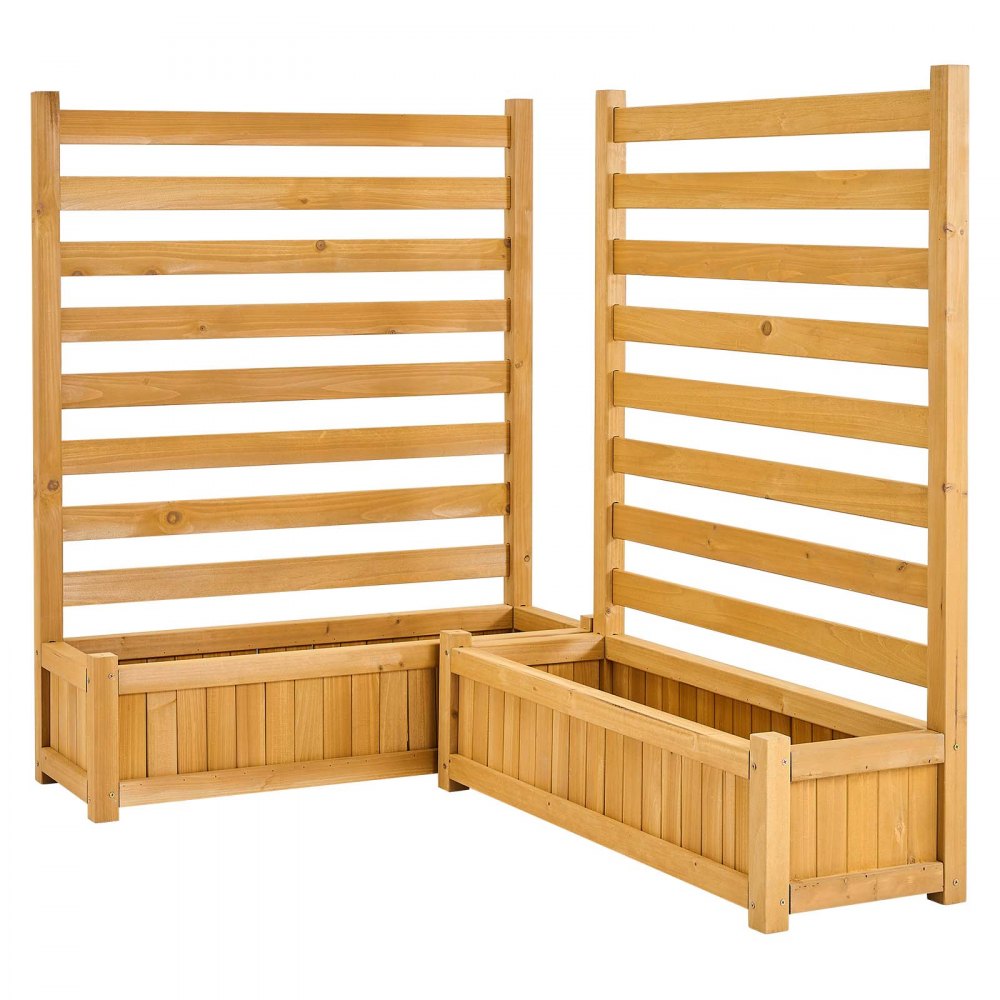 VEVOR Wooden Privacy Fence, 36 x 45 inch Air Conditioner Fence, 2 Slatted Panel Solid Outdoor Wood Privacy Screen with 2 Planters, Metal Stakes, Trash Can Hider Fences Suitable for Garden, Pool