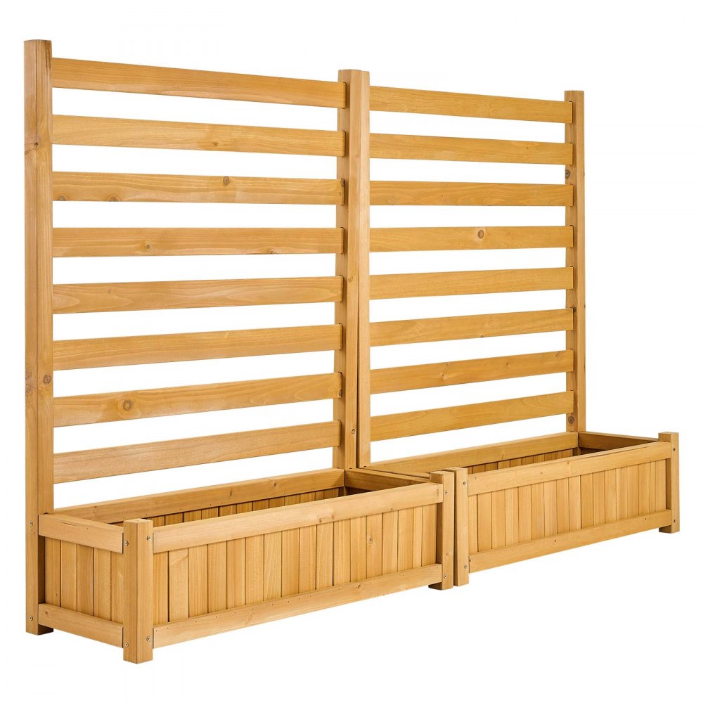 VEVOR Wooden Privacy Fence, 36 x 45 inch Air Conditioner Fence, 2 Slatted Panel Solid Outdoor Wood Privacy Screen with 2 Planters, Metal Stakes, Trash Can Hider Fences Suitable for Garden, Pool