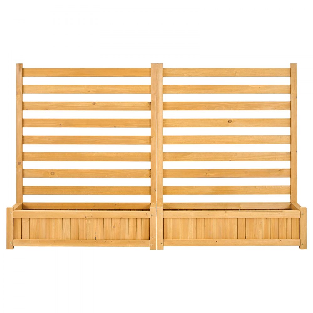 VEVOR Wooden Privacy Fence, 36 x 45 inch Air Conditioner Fence, 2 Slatted Panel Solid Outdoor Wood Privacy Screen with 2 Planters, Metal Stakes, Trash Can Hider Fences Suitable for Garden, Pool