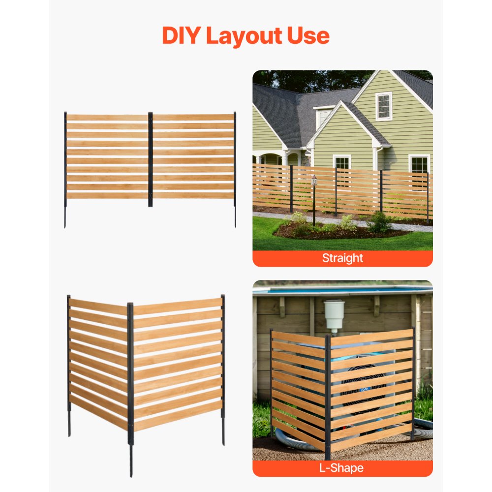VEVOR Wood Privacy Fence, 38" W x 42" L, 2-Panel Slatted Air Conditioner Fence Screen, Pool Equipment Enclosure with Metal Stakes, Easy DIY Installation, Outdoor Trash Can Hider for Garden Decoration