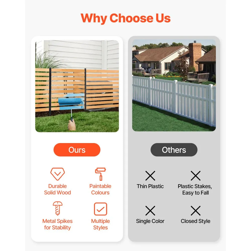 VEVOR Wood Privacy Fence, 38" W x 42" L, 2-Panel Slatted Air Conditioner Fence Screen, Pool Equipment Enclosure with Metal Stakes, Easy DIY Installation, Outdoor Trash Can Hider for Garden Decoration