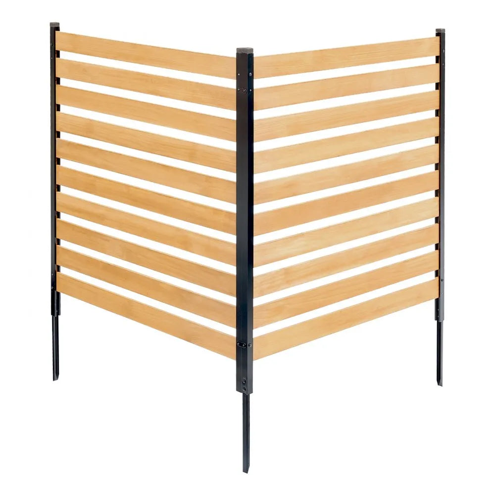 VEVOR Wood Privacy Fence, 38" W x 42" L, 2-Panel Slatted Air Conditioner Fence Screen, Pool Equipment Enclosure with Metal Stakes, Easy DIY Installation, Outdoor Trash Can Hider for Garden Decoration