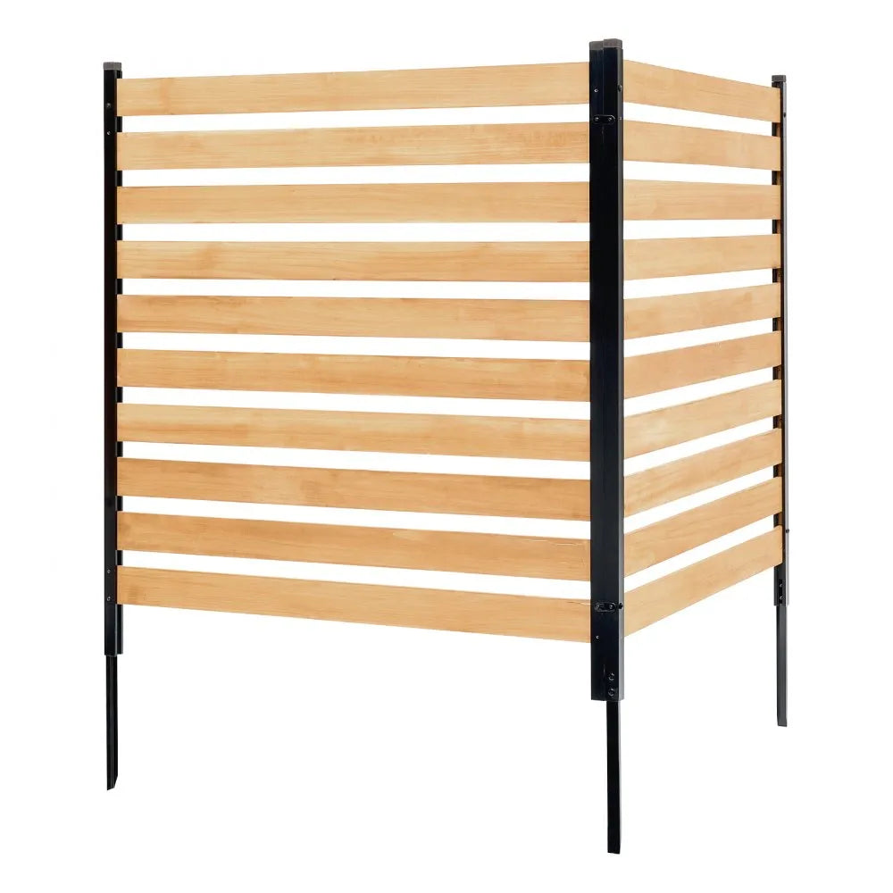 VEVOR Wood Privacy Fence, 38" W x 42" L, 2-Panel Slatted Air Conditioner Fence Screen, Pool Equipment Enclosure with Metal Stakes, Easy DIY Installation, Outdoor Trash Can Hider for Garden Decoration