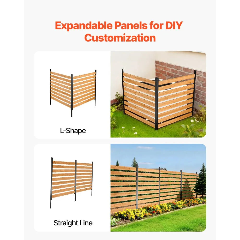 VEVOR Wooden Privacy Fence, 48 x 49 x 28 inch Air Conditioner Fence, 2 Panel Solid Outdoor Wood Privacy Screen with Metal Stakes, Steel Frame, Trash Can Hider Fences Suitable for Garden, Pool