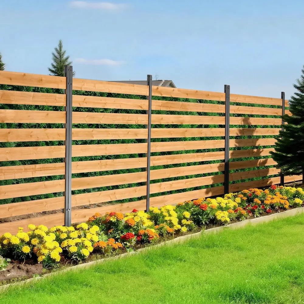 VEVOR Wooden Privacy Fence, 48 x 49 x 28 inch Air Conditioner Fence, 2 Panel Solid Outdoor Wood Privacy Screen with Metal Stakes, Steel Frame, Trash Can Hider Fences Suitable for Garden, Pool