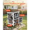 VEVOR Outdoor Cat House, 2-Story Wooden Cat Shelter for 3 Outside Cats in Winter, Elevated Feral Kitty Shelter with Stairs, Clear Window & Flap Doors, Waterproof Cats Condos for Garden 42 × 25 × 34 in